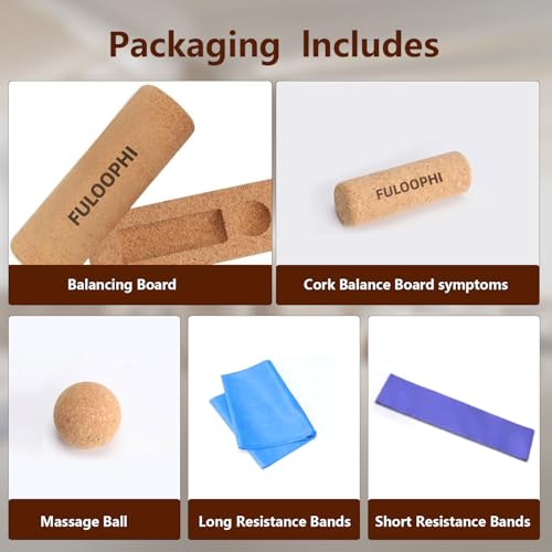 Balance Board, Premium Cork 4-in-1 Foot & Ankle Strengthener Kit, Balance Trainer with Massage Roller & Ball, Resistance Bands for Enhance Mobility, Improve Foot Function, Prevent Falls