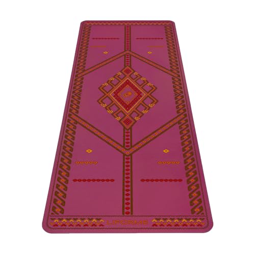 Liforme Printed Yoga Mat - Patented Alignment Design, Ultimate Grip | Eco-friendly, Non-Toxic, Sweat-Resistant, long, wide, 4.2mm thick mat for comfort, recommended for Hot Yoga, Free Yoga Bag - color: Majestic Carpet - Maroon