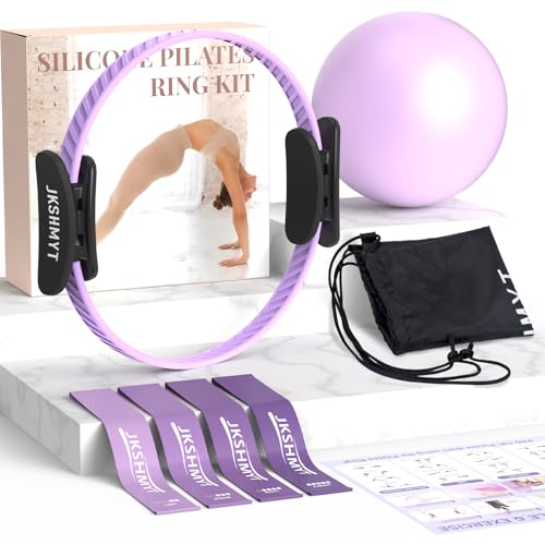 JKSHMYT Pilates Ring, 14.5 inch Magic Circle Pilates Equipment | 30 lb Resistance Home Pilates Ring, Durable Foam Padded Handles, Essentials Pilates Equipment for Beginners and Women - color: Purple, size: Pilates Kit