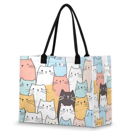 Pardick Cute Cartoon Cat Tote Bag For Women Travel Bag Reusable Grocery Bags Utility Tote For Work Shopping Pool Beach Bags for Gift Outdoor,A-9 - color: B-009