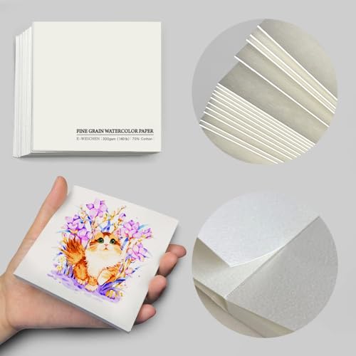 Tearable Square 3.9X3.9 300gsm Portable Fine Textures Watercolor Paper Pad Journal 40pgs (20 Sheets) Travel Size for Calligrapher Watercolour Sketch Book Notebook. White 1pc - color: 300gsm-FineTexture-Tearable White