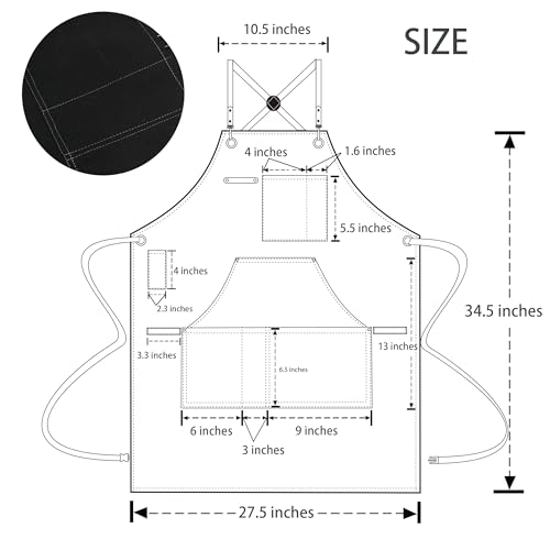 Professional Unisex Chef Apron – Cross-Back, Large Pockets, Water-Resistant Cotton Canvas - color: Black Canvas