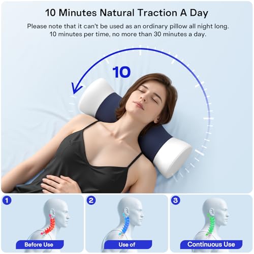 Neck Roll Pillow - Cooling Cover Round Neck Pillow for Sleeping - Memory Foam Cervical Support Pillow - Ergonomic Cylinder Pillows for Neck, Leg, Back, Yoga, Relaxing (Blue White) - color: Blue White
