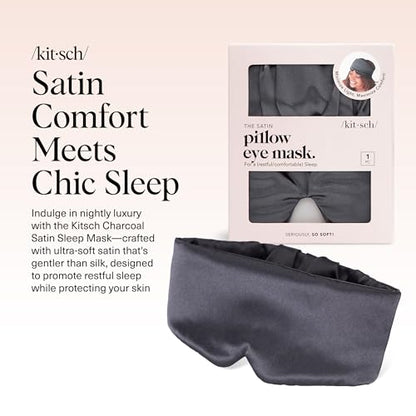 Kitsch Satin Sleep Mask | Eye Masks for Sleep - Charcoal Black | Softer Than Silk Sleep Mask, Blindfold Sleep Masks for Women & Men, No Eye Pressure, Lightweight Eye Mask, Travel Essentials - color: Charcoal Black