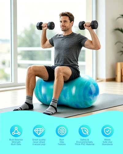 ZOOJOY Peanut Ball for Kids and Adults | 18/20Inch Anti-Burst Exercise Ball - color: Green & Blue, size: 39 x 20 Inch