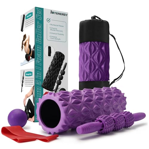 5 in 1 Foam Roller Set High Density Patented Foam Roller for Exercise | Foam Roller Massage Stick, Massage Ball, Resistance Band for Deep Muscle Massage Yoga Trigger Point Release Purple Diamond - color: Purple Diamond