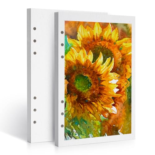 LIGHTWISH Watercolor Paper Bulk, 100% Cotton Cold Press 300gsm/140lb, 2 Pack, Total 40 Sheets A5 Hole-Punched Replaceable Paper for Artists, Adults,Students,5.8 * 8.2 Inches