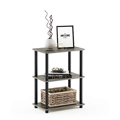 Furinno Turn-N-Tube No Tool 3-Tier Storage Shelf, Narrow, French Oak Grey/Black | Book Shelf, Corner Shelf, Open Shelves, for Organization, Living Room, Garage, Home Office - color: French Oak Grey/Black, size: 3-Tier Narrow