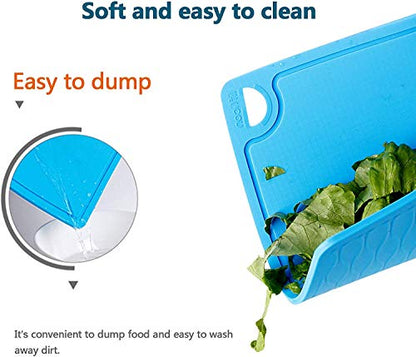 Liflicon Silicone Thick Cutting Boards Mats Set of 3pcs Foldable & Flexible Design Juice Grooves Easy Grip Handle Dishwasher Safe for Kitchen,BPA free Chif-Blue - color: Blue, size: S+M+L