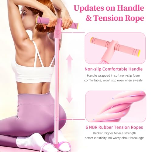 Pedal Resistance Band with Handle, Durable 6-Tube Exercise Bands - color: Pink