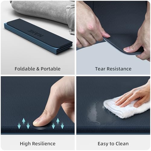 HAHE Extra Wide Folding Exercise Mat 75"x40"x0.4" TPE Fitness Mat - color: Gray & Haze Blue