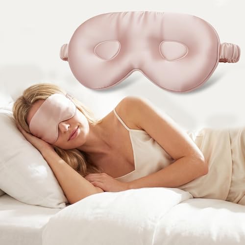 Silk Eye Mask for Sleeping 100% Mulberry Silk Women Men Blindfold,3D Luxury Travel Smooth Elastic Strap Eye Masks Breathable Cooling Soft Night Sleep Work Eyeshade Cover,Pink - color: Pink