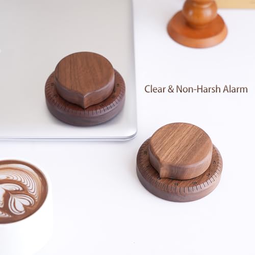 Walnut Wood Kitchen Timer – 60 Minute Mechanical Countdown, Wooden Cooking Timer for Baking, Study & Home (8cm)
