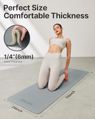 Yoga Mat,Non-Slip TPE Exercise Mat(1/4 Inch) for Pilates, Fitness & Barefoot Workouts, Home Gym Studio with Strap & Bag - color: Grey, size: 24 x 0.24 Inches