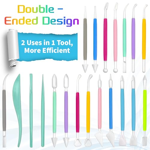 VYNFLICK 20pcs Clay Tools, Pottery Carving Tools, Practical Polymer Clay Sculpting Tools Kit, Air Dry Clay Tools Set for Adults, Pottery Craft, Sculpting,Modeling,Shaping