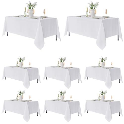 Fitable 8 Pack White Table Cloths 70x108 Inch for 6 Ft Rectangle Tables | Stain & Wrinkle Resistant, Washable Polyester Covers for Wedding Party Dining Banquet Event Catering Reception - color: White, size: 70x108 in, 8 Pack