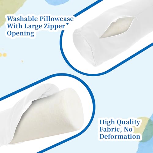2 Pcs White Neck Bolster Pillow Covers Round Necks Pillowcase Silk Satin Neck Roll Pillowcases Neck Roll Pillow Cover with Zipper Breathable Silky Pillowcases Cylindrical Pillows Cushion (18 x 6 inch)