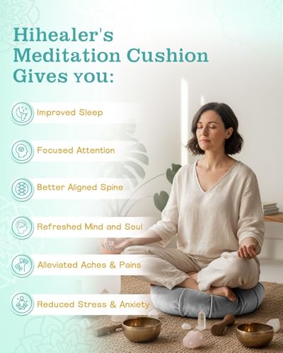 Hihealer Premium Crescent Meditation Cushion, Buckwheat Yoga Bolster Pillow - color: Grey