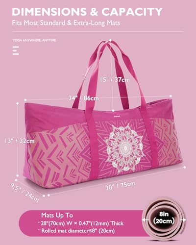 Gonex Yoga Mat Bag, Extra Canvas Gym Bag with Waterproof Pocket Metal Zipper, Fits Mat & Blocks, Stylish Yoga Mat Carrier for Women, Ideal for Yoga, Pilates, Workout, Travel - color: Rose Red