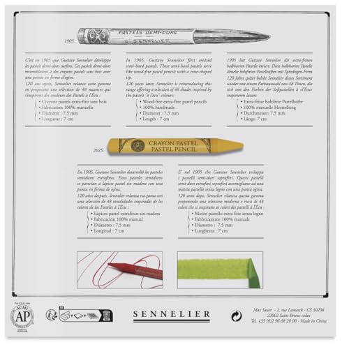 SENNELIER Pastel Pencil Set, 24 Half Size Pencils, 12 Empty Slots, Magnetic Cardboard Box (N132380.01)