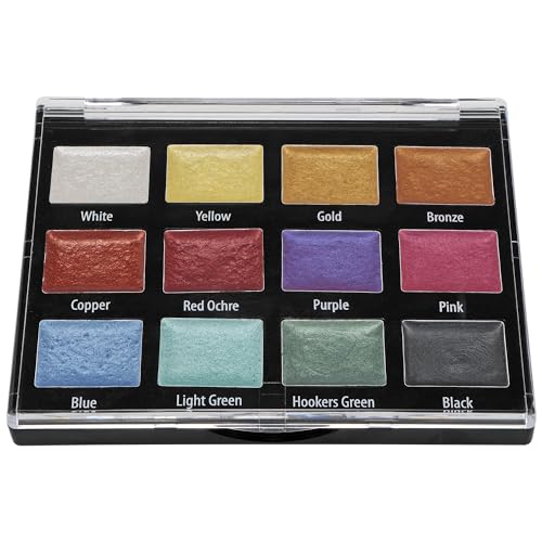 Soho Urban Artist Metallic Watercolors Set w/12 Colors | 12 Vibrant Metallic Half Pans in Travel Case – Professional Shimmer Watercolor Paint Set for Artists, Crafters & Mixed Media - size: 4 Ounce (Pack of 1)