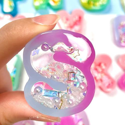 FUNSHOWCASE Alphabet Resin Shaker Molds Kawaii Keychain Charm Set Pack of 58 Silicone Trays Seal Films Precision Tip Applicator Bottle Kit Bundle - color: Alphabet Craft Pack of 58