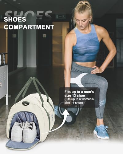 Gym Bag Womens Mens with Shoes Compartment and Wet Pocket Travel Duffel Bag for Women for Plane Sport Gym Tote Bags Swimming Yoga Waterproof Weekend Overnight Carry on Bag Hospital Holdalls - color: A11-Beige with Green