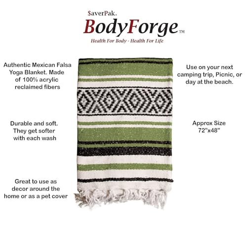 $averPak BodyForge Authentic Mexican Falsa Yoga Blanket (Green/Black/White) - color: Green/Black/White