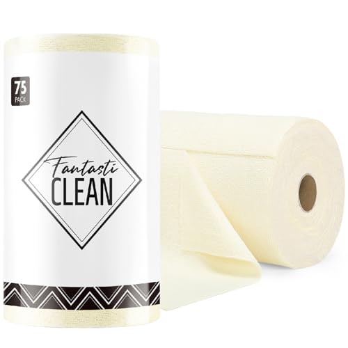Fantasticlean Microfiber Cleaning Cloth Roll- 75 Sheets, 12" x 12" (Beige) - color: Beige, size: 75 pack