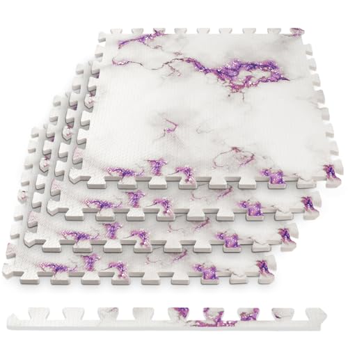 HomeCube USA 3/8" Thick Interlocking Purple Marble Foam Floor Tiles for Home, Office, Workout Equipment Space, Commercial Areas Anti-Fatigue Flooring Padding 24x24 in, Purple Marble, 96 SQ Ft-24 Tiles - color: Purple Marble, size: 96 Sq Ft (24 Tiles)