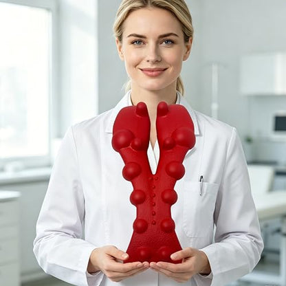 Neck and Shoulder Relaxer, Cervical Traction Device for Neck Support and Posture Alignment, Neck Stretcher Pillow with Acupressure Points (Red)