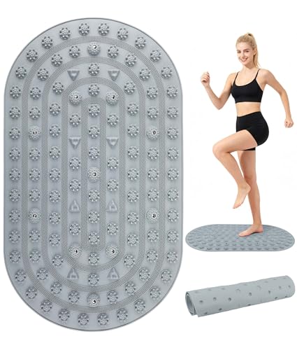 Acupressure Foot Massage Mat - Portable Foldable Foot Massager Mat for Bathroom, Yoga, Outdoor Games, Office Standing Desk Pad, Relieve Foot Pain, Anti-Slip, 30 x 18 inch (Grey) - color: Grey