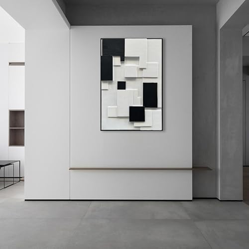 NANKAI Art Hand Painted White and Black Thick Texture Abstract Art Oil Painting 36x24 inch Contemporary Minimalist Art Home Wall Decoration Painting (with Solid Wood Exterior Frame) - color: Nkhb281