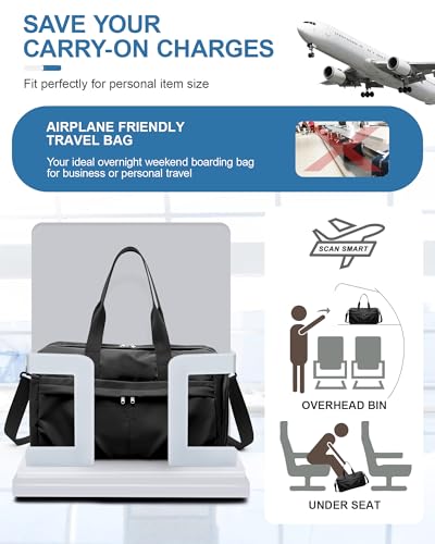 Gym Bag for Women with Shoe Compartment, Sport Travel Duffel Bag for Men - color: Black