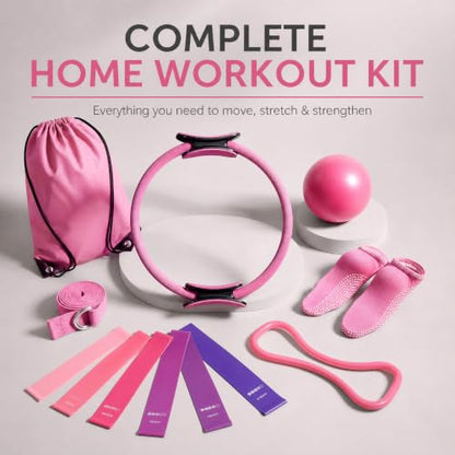 Pilates Ring and Ball Set, 6 Pcs Home Pilates Kit with 13” Circle Circle Yoga Ring 3 Resistance Bands 9.8” Pilates Ball Pilates Grip Socks, Pilates Essential Kit for Women Girl Home Workouts - size: 13 PCS