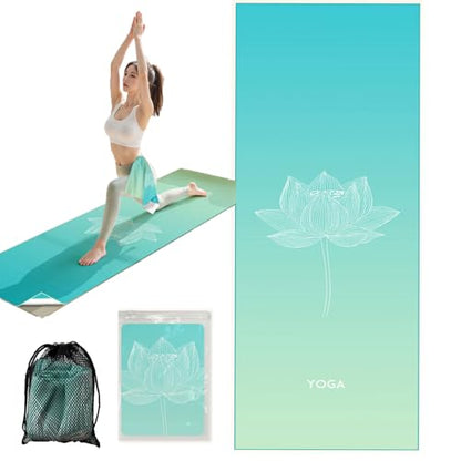 Yoga Towel with Corner Pockets Non Slip Hot Yoga Towel 24" x72" for Hot Yoga, Pilates Fitness,Sweat,Bikram,Workout,Non Slip Sweat Absorbent Hot Yoga Towels (Gradient Blue)