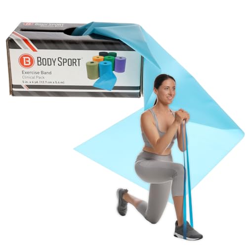 Body Sport Exercise Band, 5 in. x 6 yd., Light Blue, Resistance – Professional Bands for Home Fitness & Gym Exercises Workout Rehab Equipment Stretching, BDS06LBL