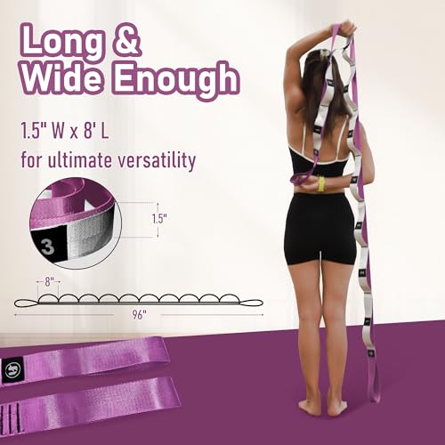 Stretch Bands for Exercise, Non Elastic Yoga Stretching Strap with Loops, 3.8cm x 2.45m, Stretching Bands for Physical Therapy, Yoga, Pilates, Dance, Gymnastics Exercise - color: Pink