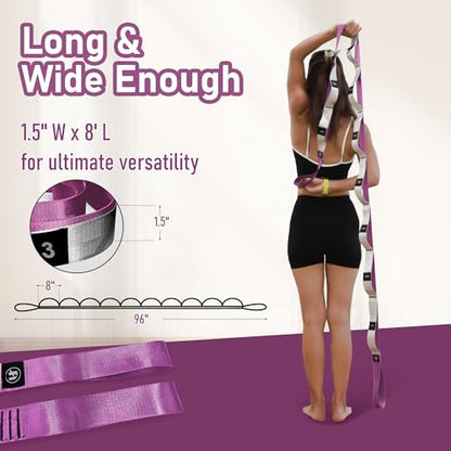 Stretch Bands for Exercise, Non Elastic Yoga Stretching Strap with Loops, 3.8cm x 2.45m, Stretching Bands for Physical Therapy, Yoga, Pilates, Dance, Gymnastics Exercise - color: Pink