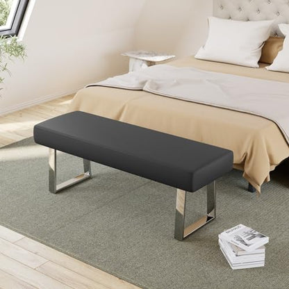 JIEXI 45.3'' Modern PU Leather Kitchen Entryway Bench w/Sturdy Metal Legs | Heavy Duty Chrome Metal Legs, Sturdy Frame, Ideal for Entryway Dining Room Living Room - color: Black, size: 45 IN
