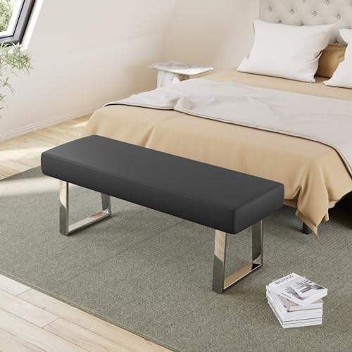 JIEXI 45.3'' Modern PU Leather Kitchen Entryway Bench w/Sturdy Metal Legs - color: Black, size: 45 IN
