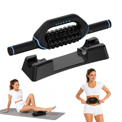 Electric Rolling Percussive Massager, Deep Tissue Muscle Roller & 6 Speeds | Rechargeable Electric Roller with Hands-Free Base for Lymphatic Massage, Back, Legs & Calves, Ideal for Muscle Recovery