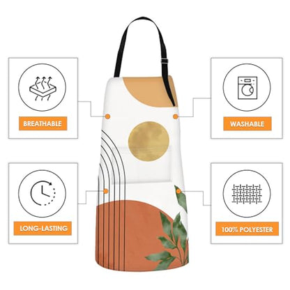 Apron with Pockets, 32x28 inch, 2 Pack, Orange Green | Boho Sun Mid Century Adjustable Bib with Pockets for Women Men Couple Lovers Chef Home Baking Gardening - color: Orange Green