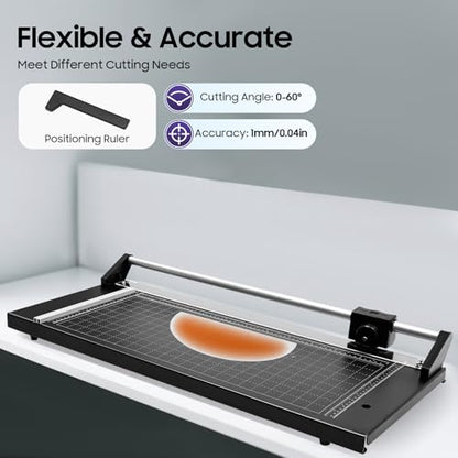 Rotary Paper Trimmer, 24" Cut Width Professional Paper Cutter, Efficient & Multi-Angle Cutting, Heavy Duty Paper Cutter for Photo Paper, Film, Art Paper Jam, 65# Manganese Steel