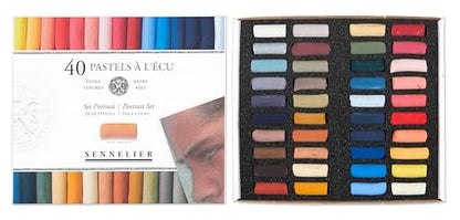 SENNELIER Extra-Soft Half French Pastel Professional Portrait Artist Box Set, 40-Colors