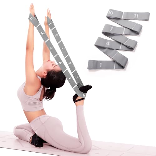 11 Loops Stretch band - Yoga, Pilates, Ballet, and Physical Therapy Stretching strap for Flexibility, Leg Stretching, and Exercise - Durable Stretching equipment for Dance and Fitness - color: 11 Grids-Grey