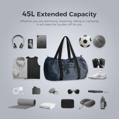 pack all Lightweight Travel Duffel Bag, 45L Foldable Weekender Bag | Ultralight, Packable, Water-Resistant, Tear-Resistant Nylon, YKK Zipper, Luggage Sleeve, For Travel, Camping, Gym, Navy - color: Navy, size: 45L