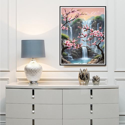 Paint by Numbers with Frame Wooden Easel-Plum Blossom Paint by Number Adult,Waterfall Paint by Numbers Framed Canvas,Adult Paint by Number Kits on Canvas Framed Gifts and Home Wall Decor 12x16inch - color: Plum Blossom