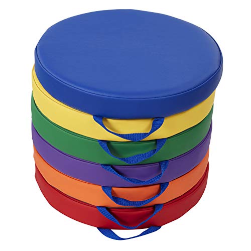 Factory Direct Partners SoftScape 15 inch Round Classroom Floor Cushions with Handles; Flexible Seating for Daycare, Preschool, Playroom; 2 inch Thick Deluxe Foam (6-Piece) - Assorted, 11232-AS - color: Assorted, size: Round