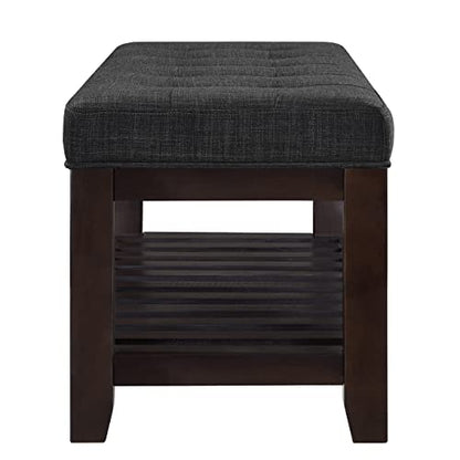 24KF Large Rectangular Upholstered Tufted Linen Ottoman Bench, Padded Bench with Solid Wood Shelf-Dark Gray - color: Dark Gray-bench, size: 16"D x 44"W x 17.5"H